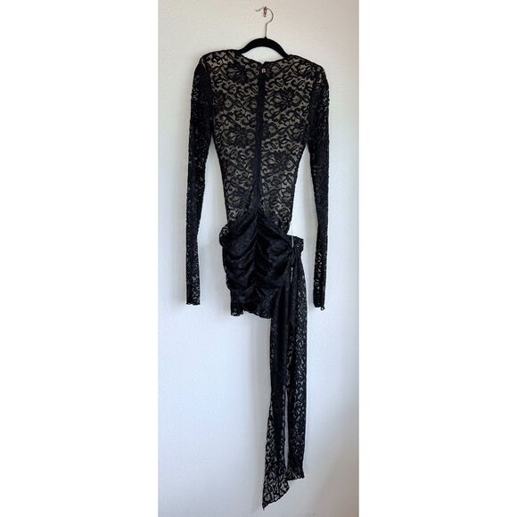 NWOT Rotate Illusion Lace Self Tie Long Sleeve Bodycon Mini Dress in Black Sz 4 - Picture 7 of 16
